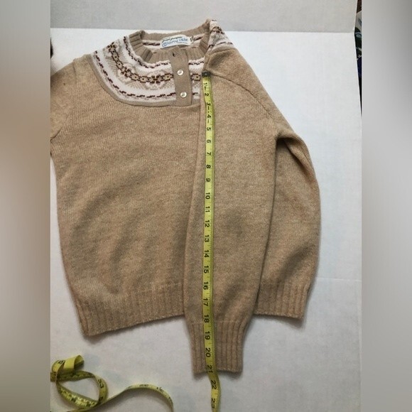 Vintage Sz M Fair Isle Tan Crew Neck Wool Blend Sweater Colony Isle Nordic - Picture 8 of 8